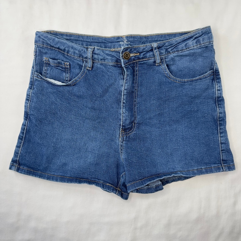 Y2K Baby‎ Phat Jean Shorts Women's Large Blue Denim Embroidered Pocket